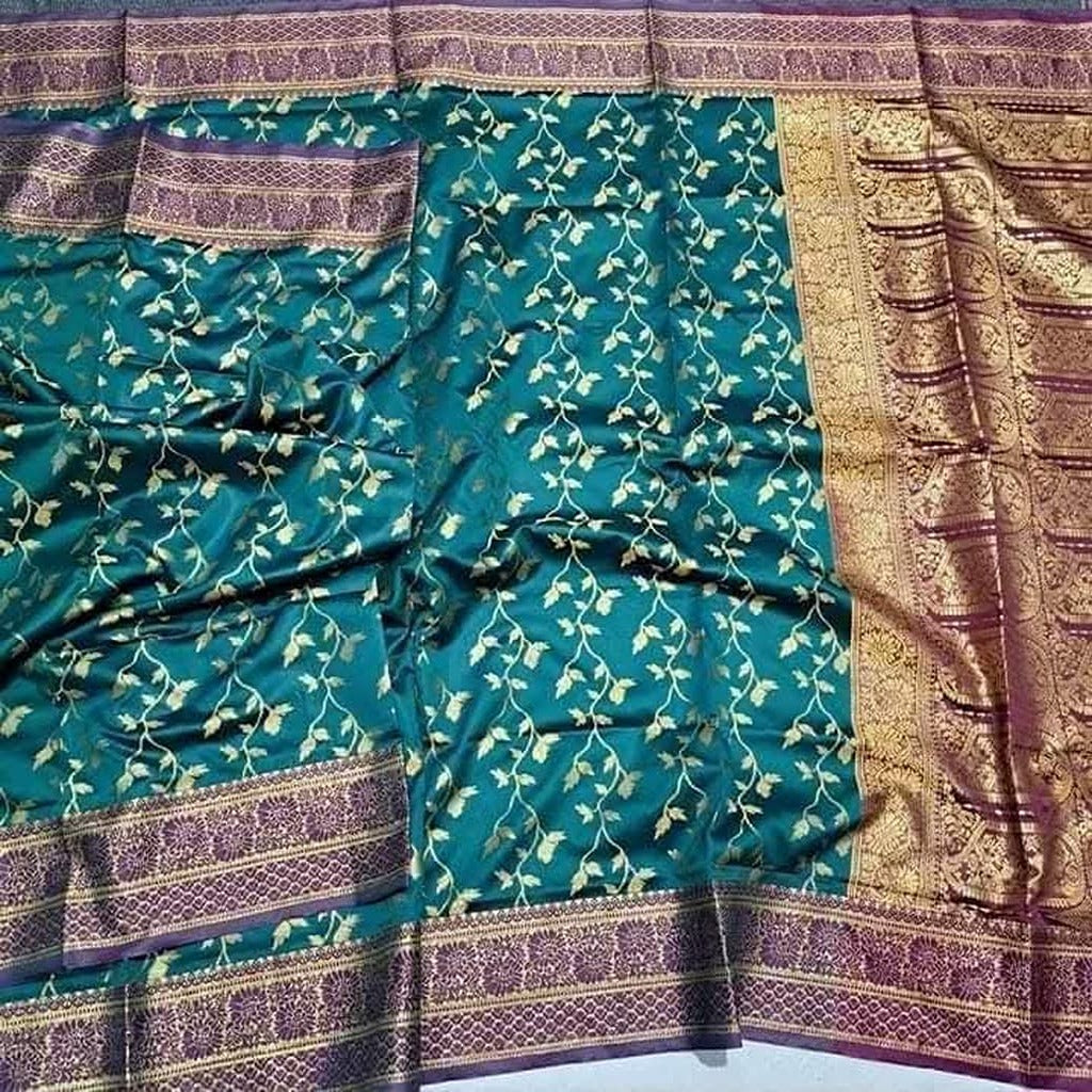 ব্লাউজ পিস সহ পেস্ট জরি কাতান শাড়ি - JT4