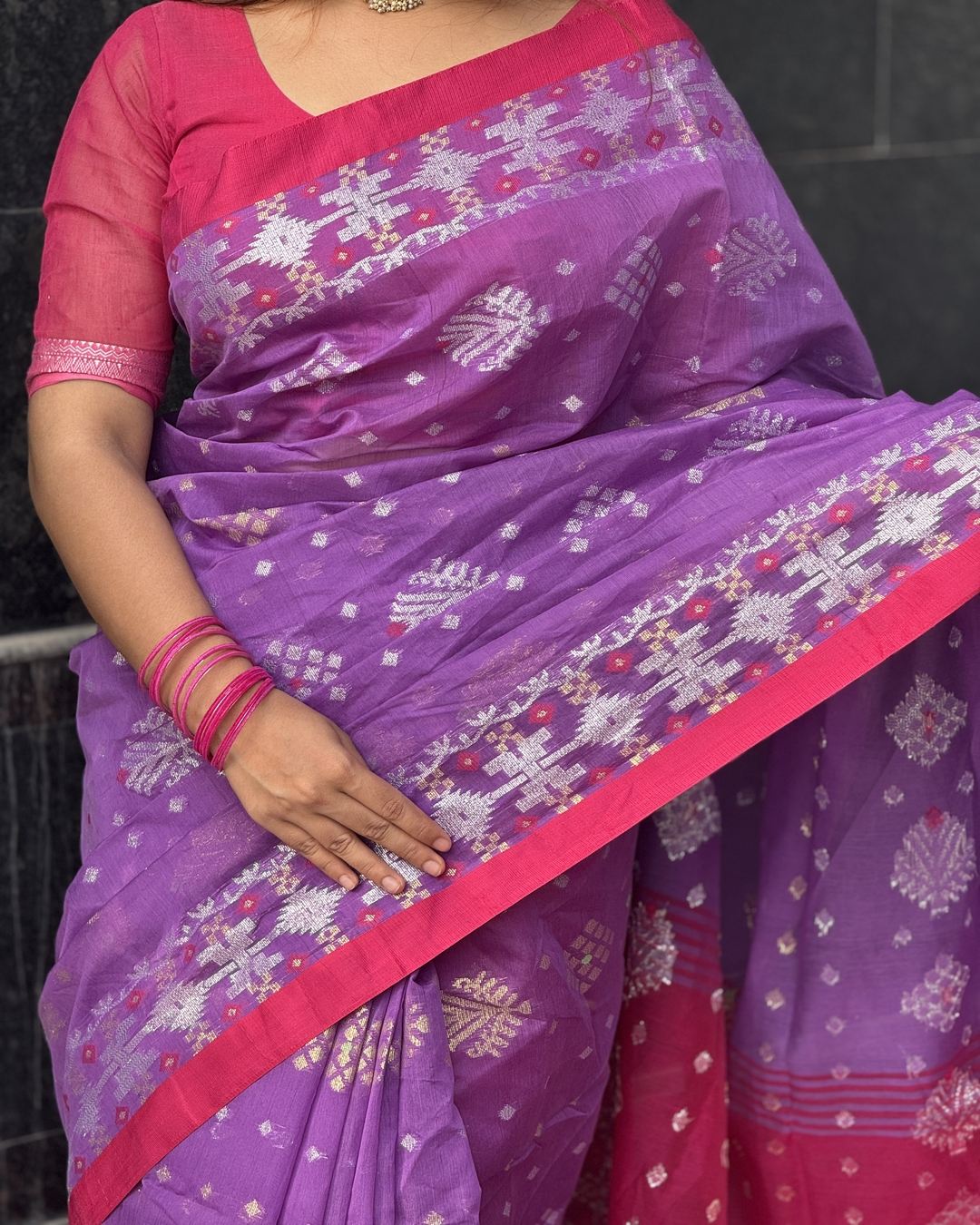 টাঙ্গাইলের টেনসিল সুতি জামদানি শাড়ি - JM3