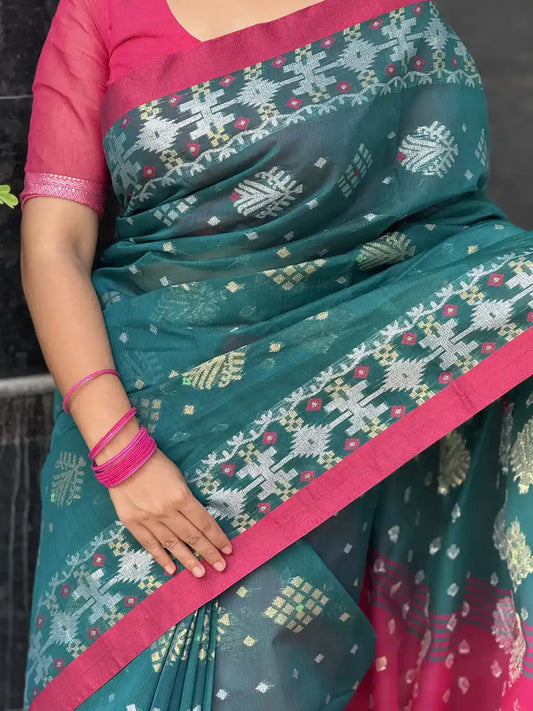 টাঙ্গাইলের টেনসিল সুতি জামদানি শাড়ি - JM4