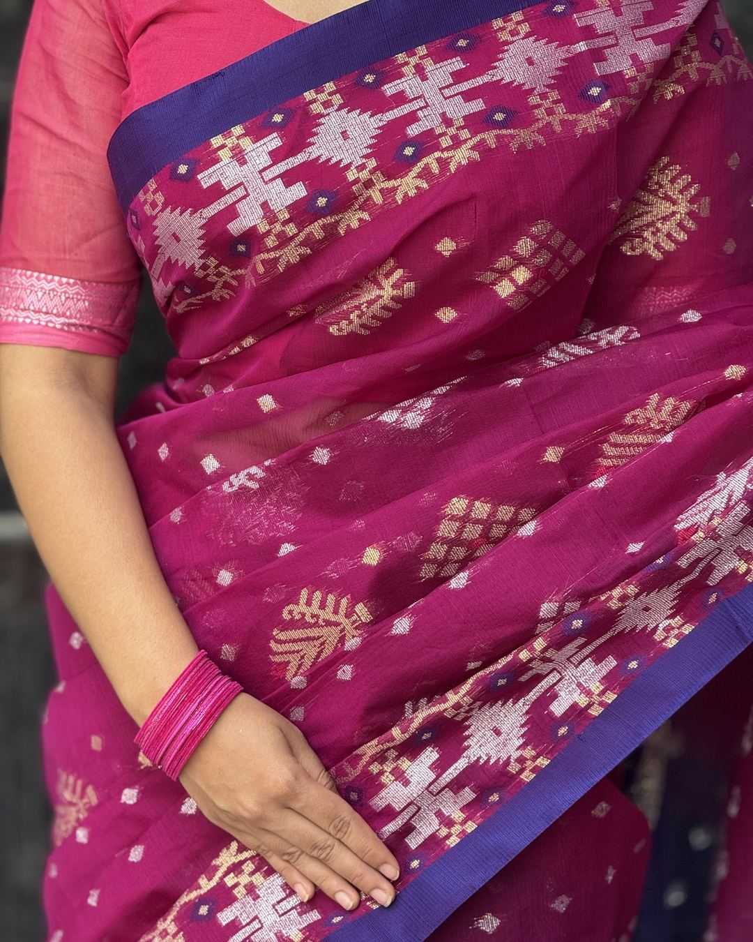 টাঙ্গাইলের টেনসিল সুতি জামদানি শাড়ি - JM1