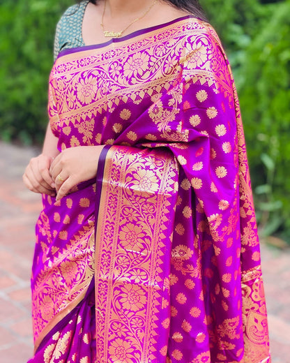 ব্লাউজ পিস সহ সফট লতা কাতান শাড়ি - LT1