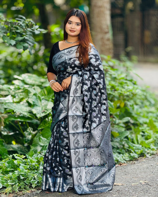 ব্লাউজ পিস সহ সফট কাতান শাড়ি - KT13