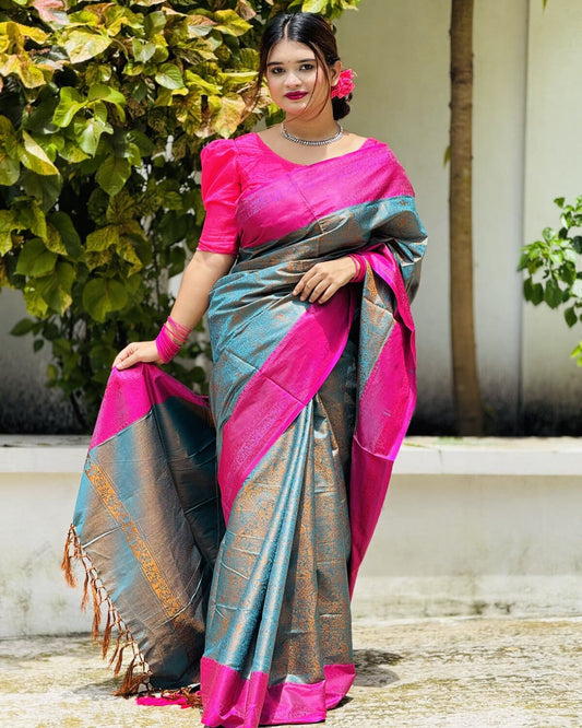 ব্লাউজ পিস সহ সফট কাতান শাড়ি - KT14