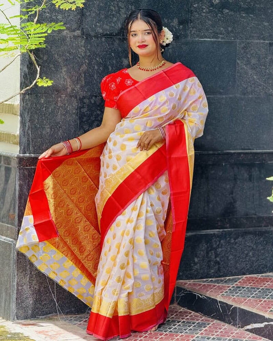 ব্লাউজ পিস সহ সফট কাতান শাড়ি - KT12