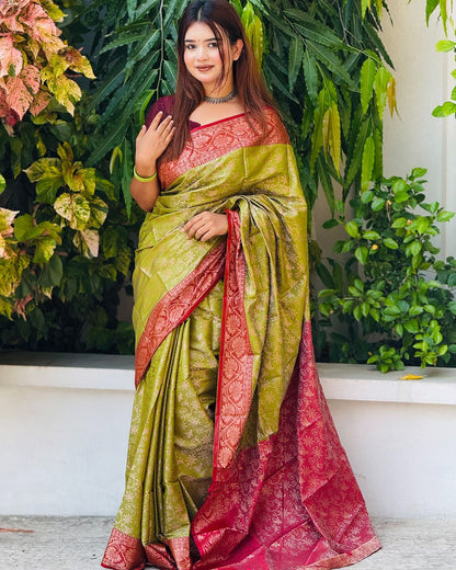 ব্লাউজ পিস সহ সফট কাতান শাড়ি - KT1