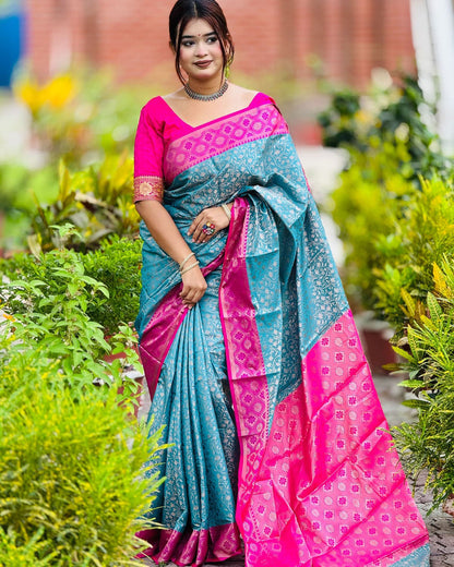 ব্লাউজ পিস সহ সফট কাতান শাড়ি - KT6