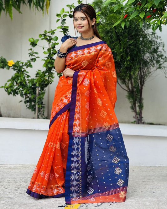 টাঙ্গাইলের টেনসিল সুতি জামদানি শাড়ি - JM6