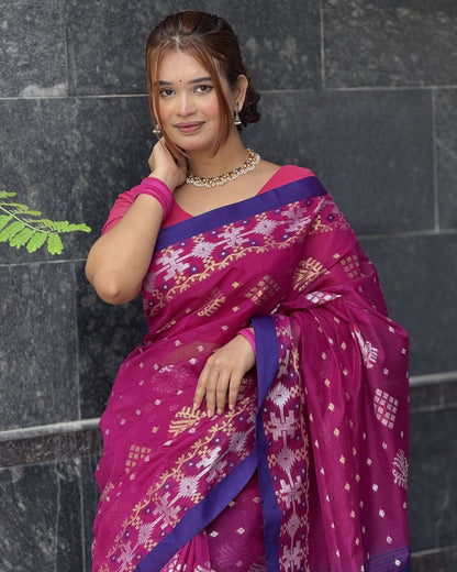 টাঙ্গাইলের টেনসিল সুতি জামদানি শাড়ি - JM1