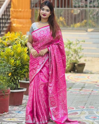 ব্লাউজ পিস সহ সফট কাতান শাড়ি - KT8