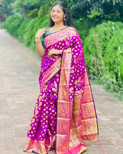 ব্লাউজ পিস সহ সফট লতা কাতান শাড়ি - LT1
