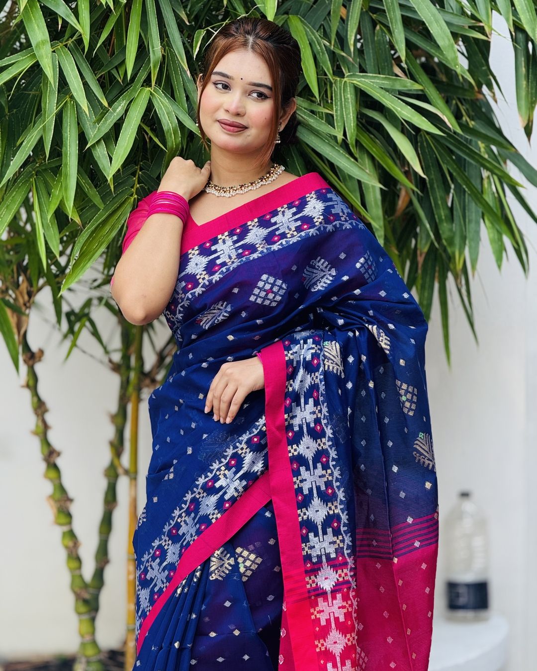 টাঙ্গাইলের টেনসিল সুতি জামদানি শাড়ি - JM2