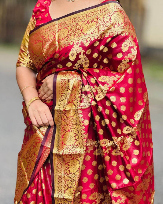 ব্লাউজ পিস সহ খয়েরী সফট লতা কাতান শাড়ি - LT7